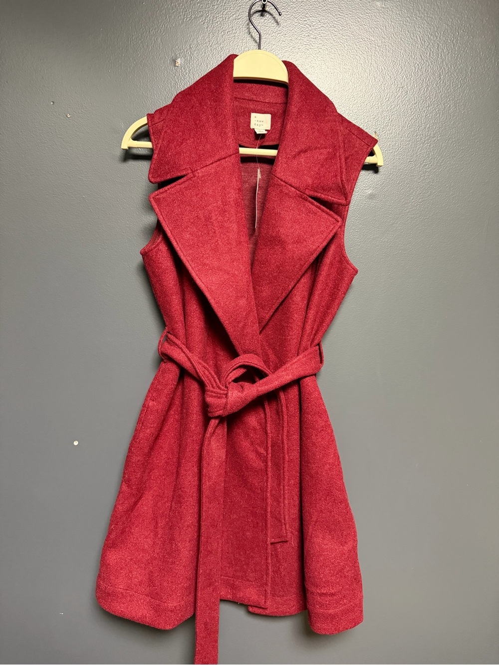 NWT A New Day Women's Long Belted Trench Vest Wine Red Size S